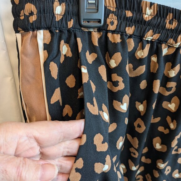 Crepe Wide Leg Pants Leopard Print with Contrast Stripe and Pockets XL - Picture 3 of 6